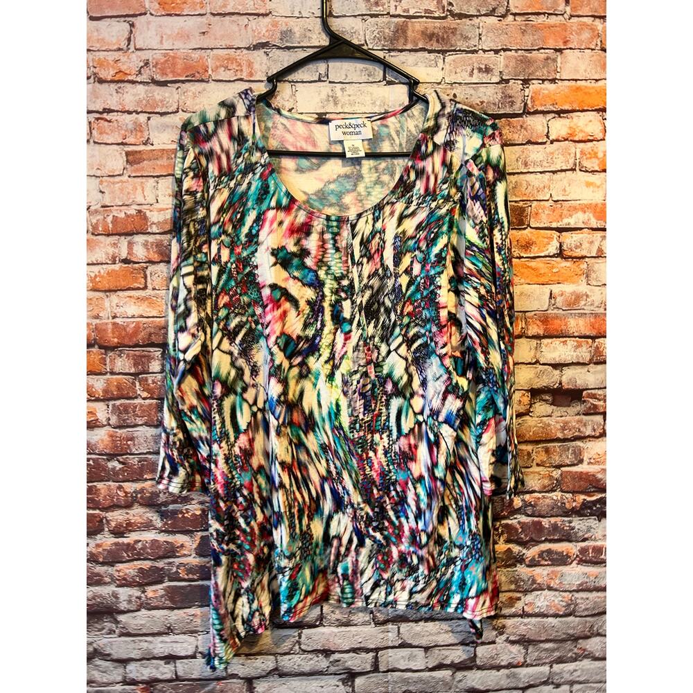 Peck & Peck woman 3/4 sleeve blouse top colorful stretch women's size 1x
